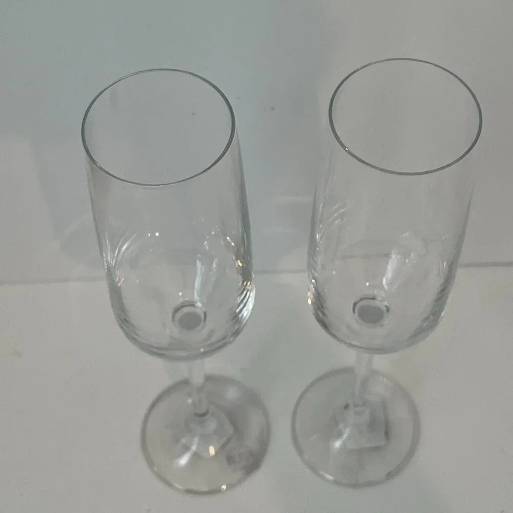 Set 2 CRATE & BARREL Nattie Champagne Glasses Flutes 7 oz. SLOVAKIA ~ New w/tag